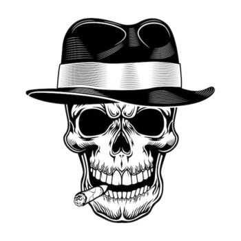 Free Vector | Gangster skull vector illustration. head of skeleton in hat with cigar in mouth. criminal and mafia concept for gang emblems or tattoo templates
