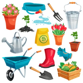 Free Vector | Garden set with sprout and inventory
