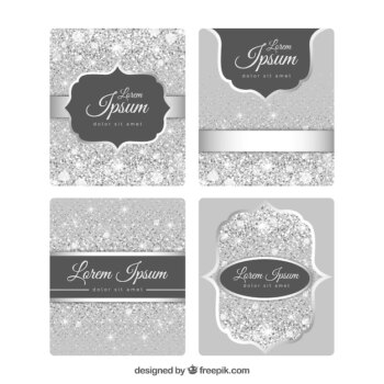 Free Vector | Glitter cards collection with silver color