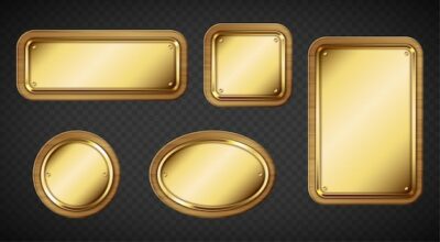 Free Vector | Gold name plates with wooden frame and screws on transparent