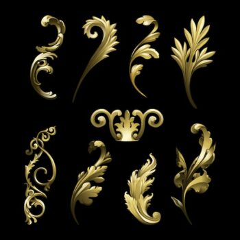Free Vector | Golden baroque flourish elements vector set