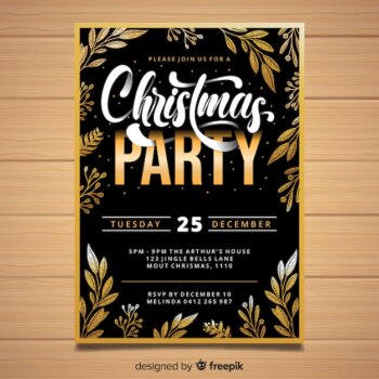 Free Vector | Golden christmas party invitation template