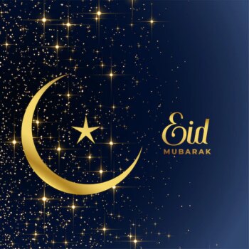 Free Vector | Golden moon and star sparkles eid mubarak