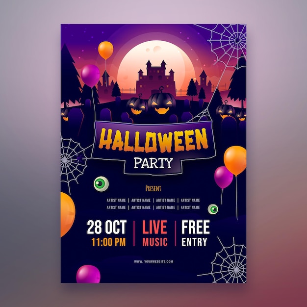 Free Vector | Gradient halloween party vertical poster template