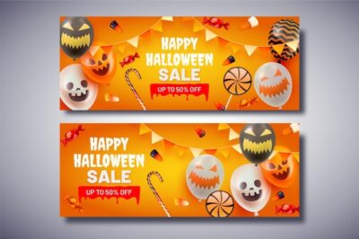 Free Vector | Gradient halloween sale horizontal banners set