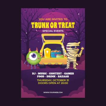 Free Vector | Gradient trunk or treat vertical poster template