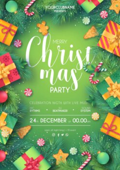 Free Vector | Green & red christmas party poster ready to print