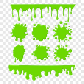 Free Vector | Green slime set on checkered transparent background.