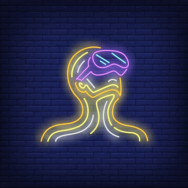 Free Vector | Guy wearing vr headset neon sign