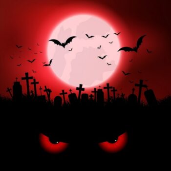 Free Vector | Halloween background with evil eyes and graveyard