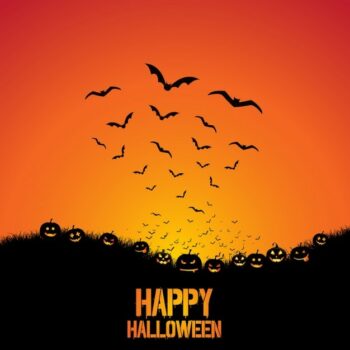 Free Vector | Halloween background with pumpkins and bats