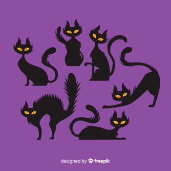Free Vector | Halloween cat collection with flat design