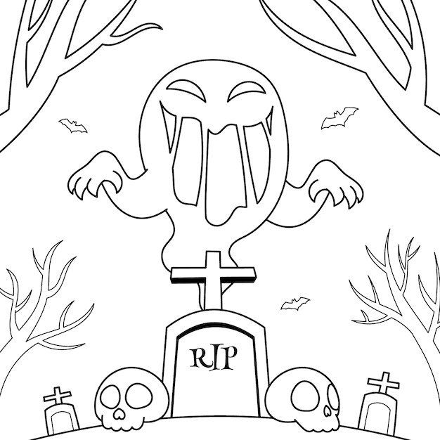 Free Vector | Halloween celebration coloring page illustration