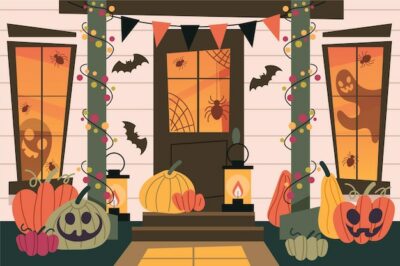 Free Vector | Halloween decorated home interior