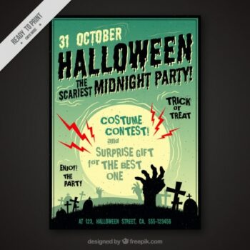 Free Vector | Halloween flyer with a cemetery in vintage style