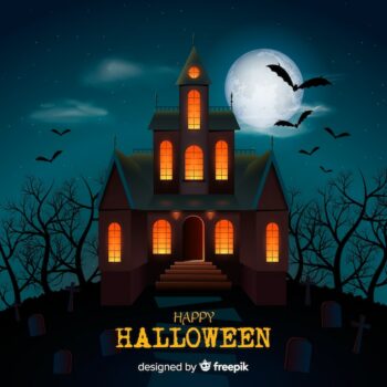 Free Vector | Halloween haunted house background with gradient lights