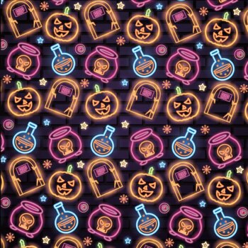 Free Vector | Halloween neon signs pattern
