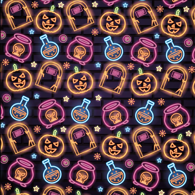 Free Vector | Halloween neon signs pattern