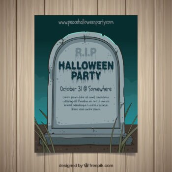 Free Vector | Halloween party poster with hand drawn gravestone