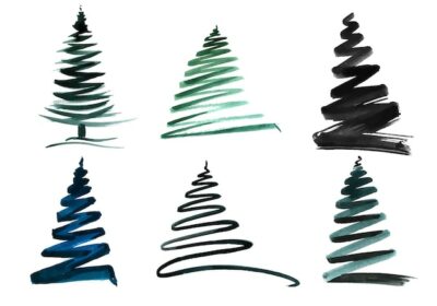 Free Vector | Hand draw sketch christmas line tree set design