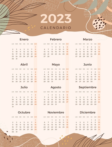 Free Vector | Hand drawn 2023 calendar template in spanish