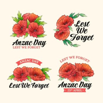 Free Vector | Hand drawn anzac day labels collection