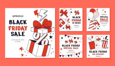 Free Vector | Hand drawn black friday instagram posts collection