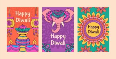 Free Vector | Hand drawn cards collection for diwali festival celebration