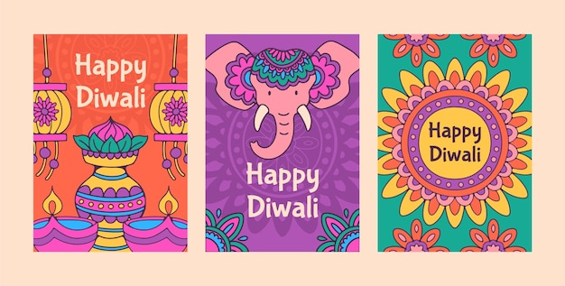 Free Vector | Hand drawn cards collection for diwali festival celebration