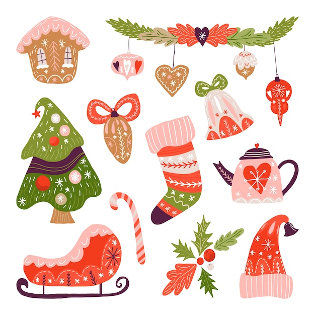 Free Vector | Hand drawn christmas elements collection