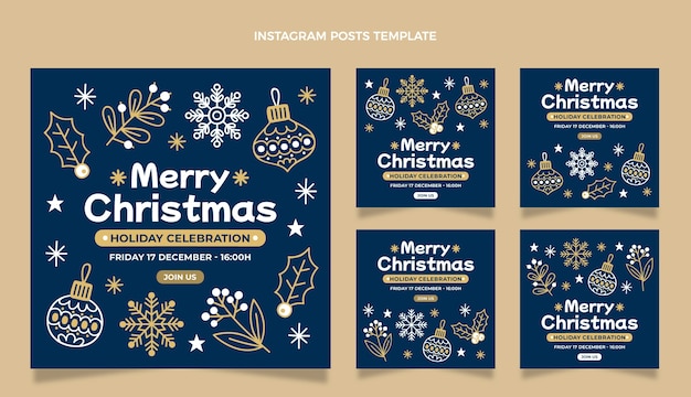 Free Vector | Hand drawn christmas instagram posts collection