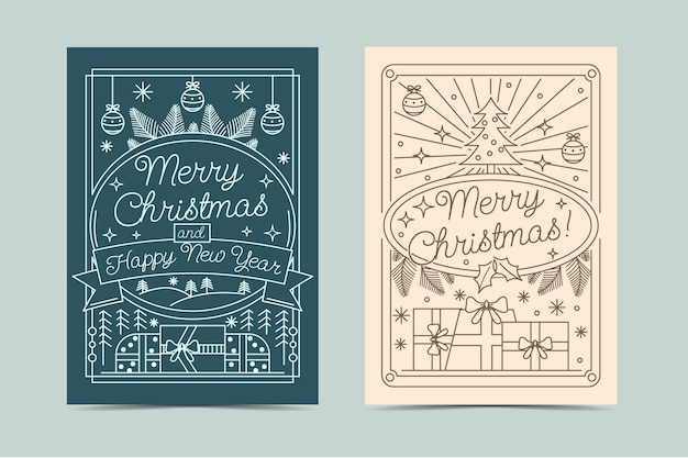 Free Vector | Hand drawn christmas line art cards set