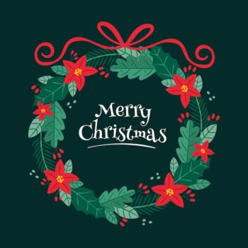 Free Vector | Hand drawn christmas wreath with flowers and ribbon