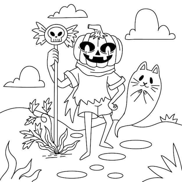 Free Vector | Hand drawn coloring page illustration for halloween celebration