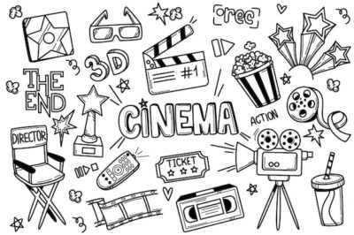 Free Vector | Hand drawn doodle movie cinema set