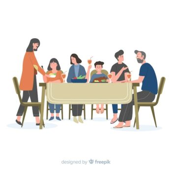 Free Vector | Hand drawn family sitting around table background
