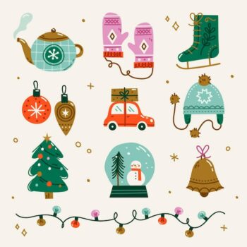 Free Vector | Hand drawn flat christmas elements collection