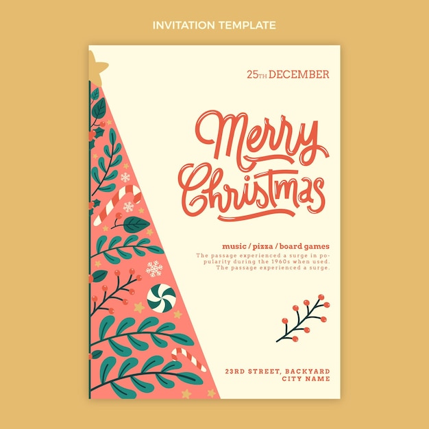 Free Vector | Hand drawn flat christmas invitation template