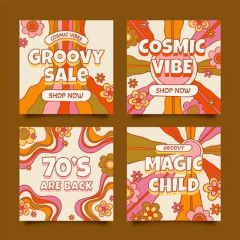 Free Vector | Hand drawn flat design groovy psychedelic facebook post