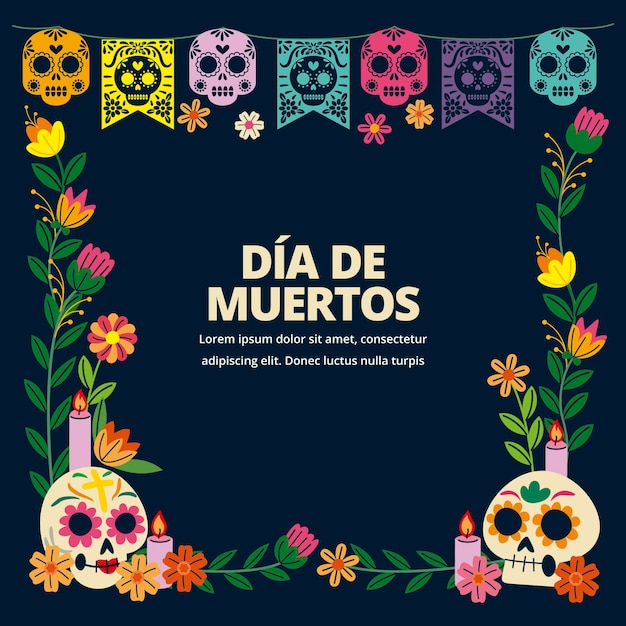 Free Vector | Hand drawn flat dia de muertos frame template