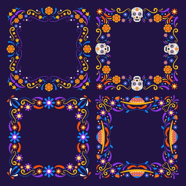 Free Vector | Hand drawn flat dia de muertos frames collection