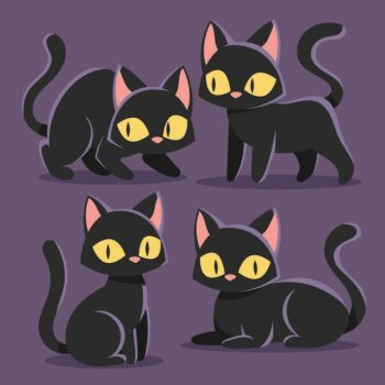 Free Vector | Hand drawn flat halloween black cats collection