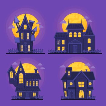 Free Vector | Hand drawn flat halloween haunted houses collection