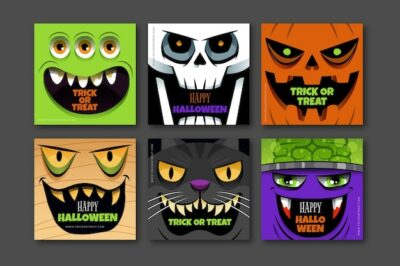 Free Vector | Hand drawn flat halloween instagram posts collection