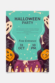 Free Vector | Hand drawn flat halloween party poster template