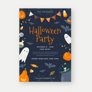 Free Vector | Hand drawn flat halloween vertical party flyer template