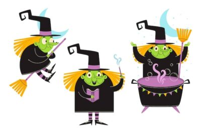 Free Vector | Hand drawn flat halloween witches collection