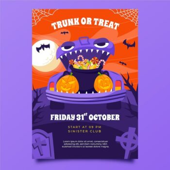 Free Vector | Hand drawn flat trunk or treat vertical poster template