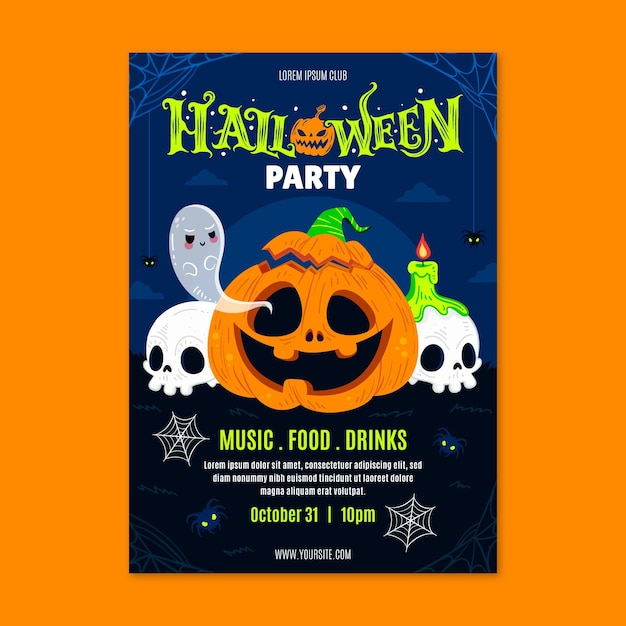 Free Vector | Hand drawn flat vertical halloween party flyer template