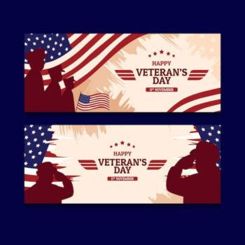 Free Vector | Hand drawn flat veteran's day horizontal banners set